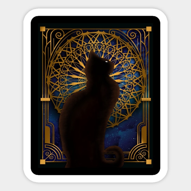 Celestial Sable - Black Cat And Night Magic Mandala Sticker by LittleBunnySunshine